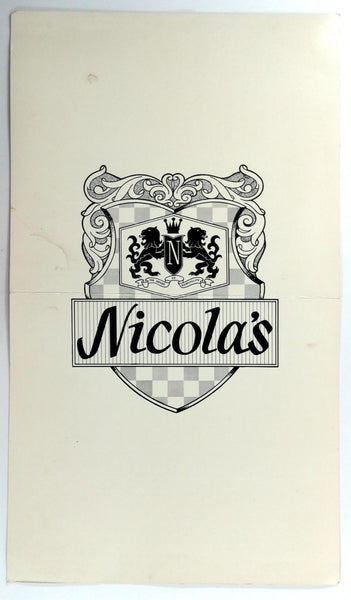 1959 NICOLA'S Restaurant Original Lunch Menu