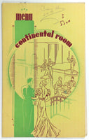 1949 CONTINENTAL ROOM Restaurant Vintage Original Menu