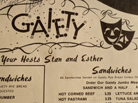1970's 1980's Gaiety Delicatessen Restaurant Palm Springs California Signed Menu