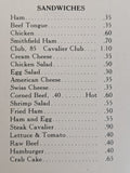 1950's The Cavalier Restaurant Baltimore Maryland Vintage Original Menu