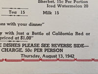 1942 The Miramar Hotel Restaurant Santa Monica California Vintage Menu Card