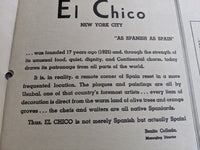 Rare 1942 El Chico Spanish Restaurant Vintage Menu New York City Benito Collada