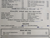 1971 Angelo's Restaurant Old Monterey Fisherman's Wharf California Vintage Menu