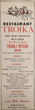 1960's Restaurant Troika Russian Cuisine San Francisco California Vintage Menu