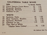Rare 1943 Lawry's The Prime Rib Restaurant Beverly Hills California Vintage Menu