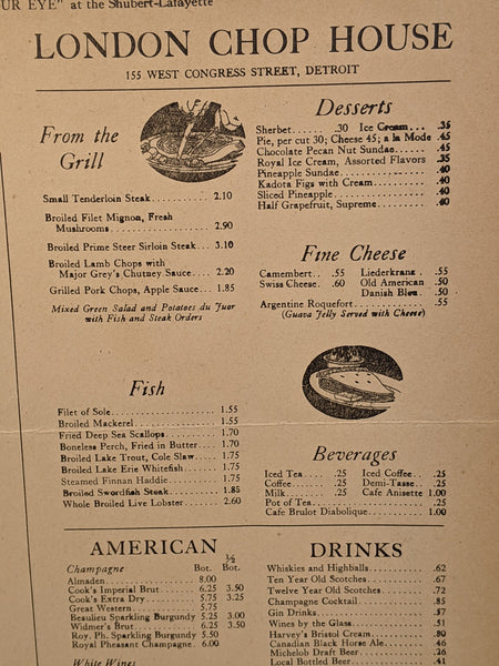 1946 London Chop House Restaurant Detroit Michigan Vintage WWII War Ra –  Vintage Menu Mania