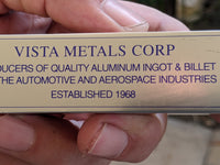 Vintage Aluminum Block Paperweight Vista Metals Corp Aerospace Ingot & Billet