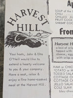 1970's Vintage Mini Menu Harvest Hill Restaurant Orient Ohio