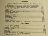 1960's Twenty Four Hundred 2400 Diner Restaurant Fredericksburg Virginia Menu