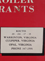 1950's Warren's Char-Broiler Restraurants Warrenton Culpeper Opal Virginia Menu