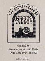 1970's The Country Club Of Green Valley Restaurant Arizona Vintage Menu