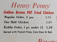1960's Henny Penny Kitchen Inne Restaurant Wisconsin Dells Wisconsin Menu