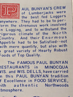 1975 Tonne's Famous Paul Bunyan Restaurant Minocqua Wisconsin Logging Camp Meals