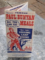 1975 Tonne's Famous Paul Bunyan Restaurant Minocqua Wisconsin Logging Camp Meals