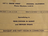 1958 Chungking Chop Suey House Restaurant Anaheim California Vintage Menu