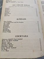 1930's Perkin's Restaurant Menu Main St. Huntington Beach California Ice Cream