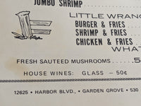 1963 Cattleman's Steakhouse Garden Grove California Folded $100 Bill Menu