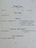 1929 Society Of Somerset Folk Bristol & District Branch Royal Hotel Menu & Toast