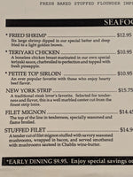 The Whaling Company Seafood Specialists Restaurant Menu Williamsburg Virginia