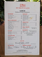 O'Neals Baloon New York City's First Saloon Vintage Menu New Ginger Man Catering