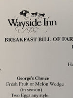 1988 Wayside Inn Restaurant Breakfast Menu Middletown Virginia Since 1797