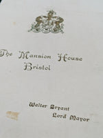 1930 The Mansion House Menu Bristol England Walter Bryant Lord Mayor