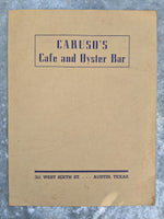 1940's Caruso's Cafe & Oyster Bar Restaurant Original Menu Austin Texas