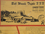 1940's Bill Wood's Triple XXX Famous Foods Restaurant Vintage Menu Waco Texas