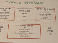 1940's Old Seville Restaurant & Gift Shop Menu Austin Texas Fred & Ina Leser
