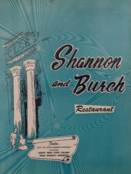 1960's Shannon & Burch Restaurant Original Photograph Dinner Menu Denton Texas