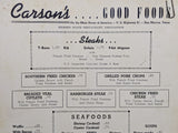 1949 Carson's Restaurant Menu Lot Breakfast Lunch Dinner San Marcos Texas