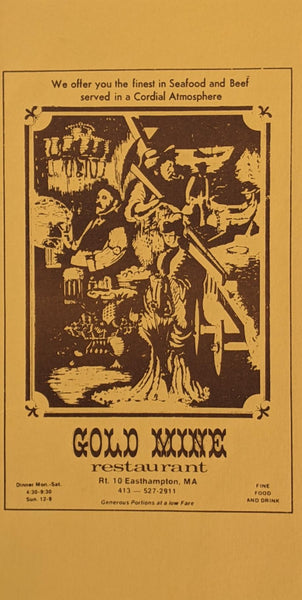1980's Vintage Menu GOLD MINE RESTAURANT Easthampton Massachusetts Don Watroba