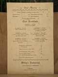 1930's 1940's Willey's Restaurant Vintage Breakfast Menu Lyndonville Vermont