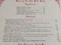 1970's Original Vintage Dinner Menu PINK PONY Restaurant Rockford Illinois