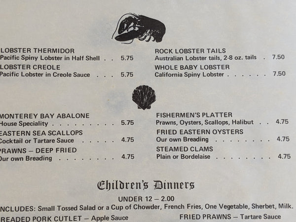 Valley Relics Museum - 1970s menu from The Jolly Roger, a pirate