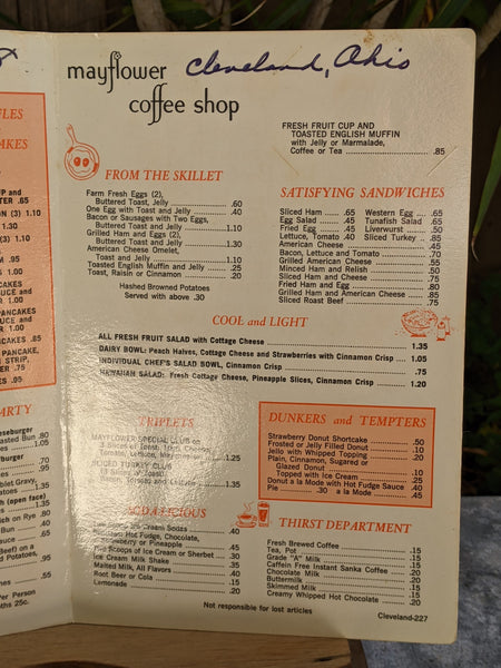 1968 Menu Mayflower Coffee Shop Restaurant Cleveland Ohio – Vintage ...