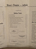 1980's Tri-Fold Dinner Menu Risso's Restaurant Stockton California