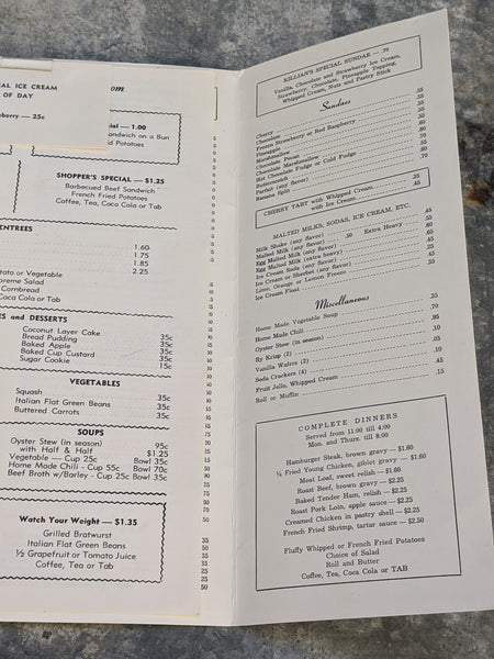 1960's Killian's Tearoom Restaurant Menu Cedar Rapids Iowa – Vintage ...