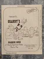 1977 Menu Granny's Boarding House Eatin' Parlor Restaurant Scottsdale Arizona