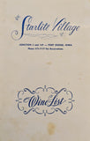 Vintage Wine List Menu Starlite Village Restaurant Fort Dodge Iowa
