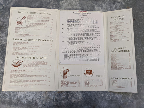 1971 Menu Armstrong's The Cedar Room Restaurant Soda Fountain Cedar Ra ...