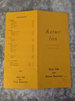 1970's Aztec Inn Restaurant Menu Tucson Arizona