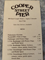 Cooper Street Pier Restaurant Vintage Menu Aspen Colorado