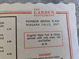 1960's The Garden Restaurant Placemat Menu Rainbow Bridge Plaza Niagara Falls ON