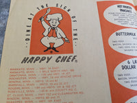 1963 Happy Chef Restaurants Placemat Menu Minnesota Iowa Nebraska South Dakota