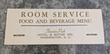 1970's Sheraton Park Hotel & Motor Inn Room Service Menu Washington DC