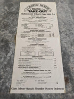 Lobster House Restaurant Vintage Take-Out Menu Cape May New Jersey
