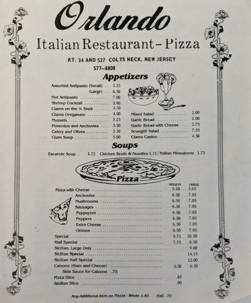 ORLANDO Italian Restaurant Pizza Menu Colts Neck New Jersey