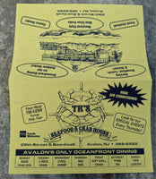 1980's TK'S Seafood & Crab House Restaurant Menu Avalon New Jersey