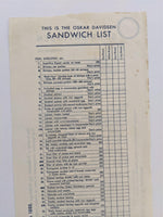 Original Vintage OSKAR DAVIDSEN Long Sandwich List Menu Smorrebrod Petra